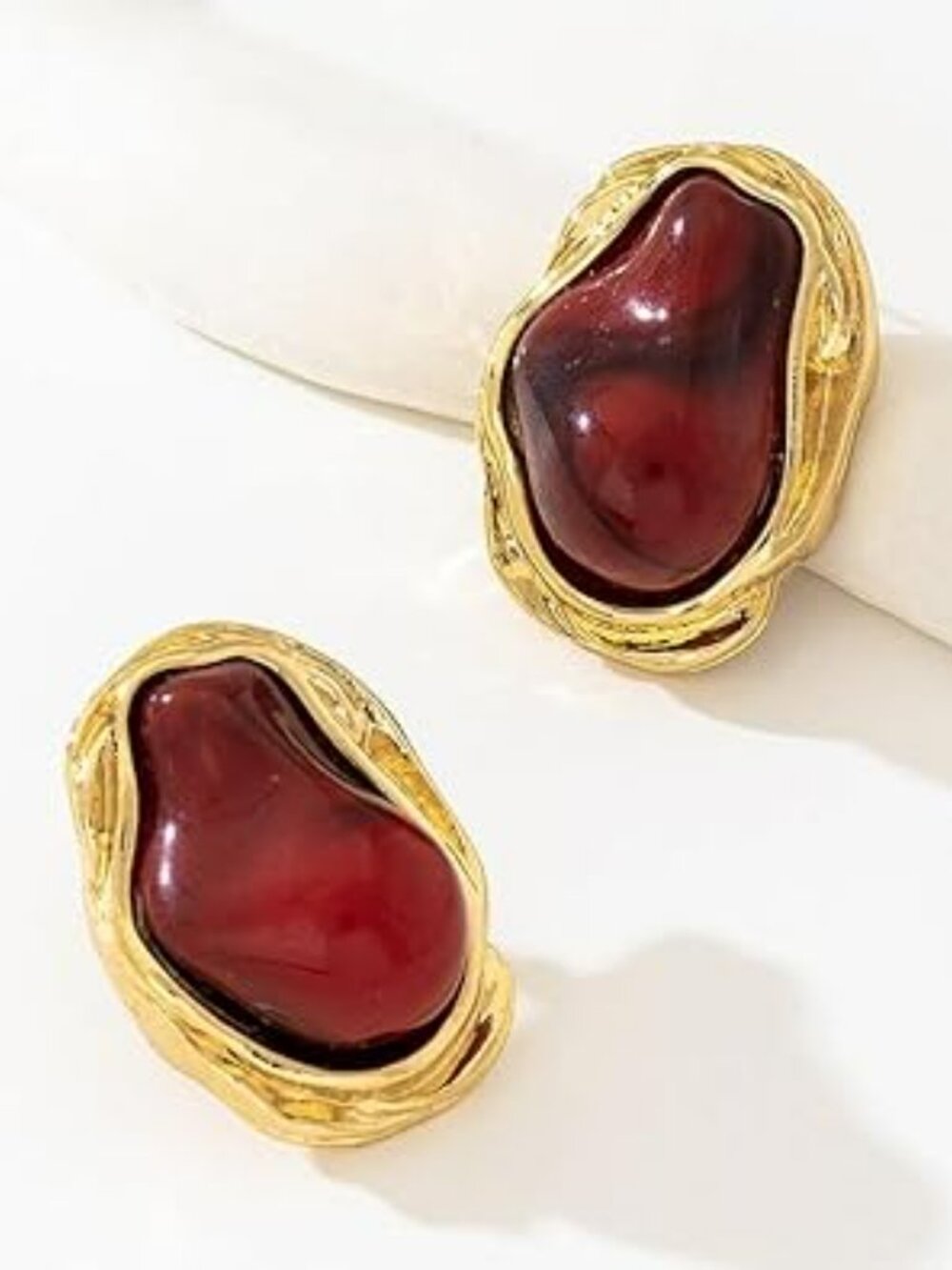 NEW Baroque Pearl Earrings Trendy Gold Red Pearl Statement‎ Earrings Large
